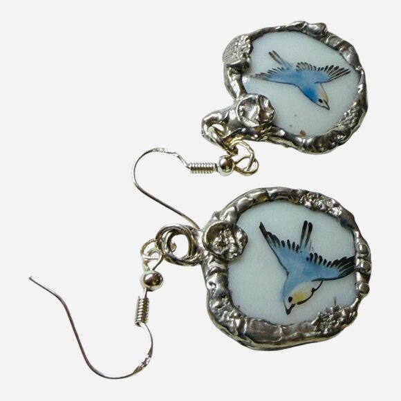 Bluebird Porcelain Earrings Handmade With Recycled China & 925 Silver - Picture 8 of 15